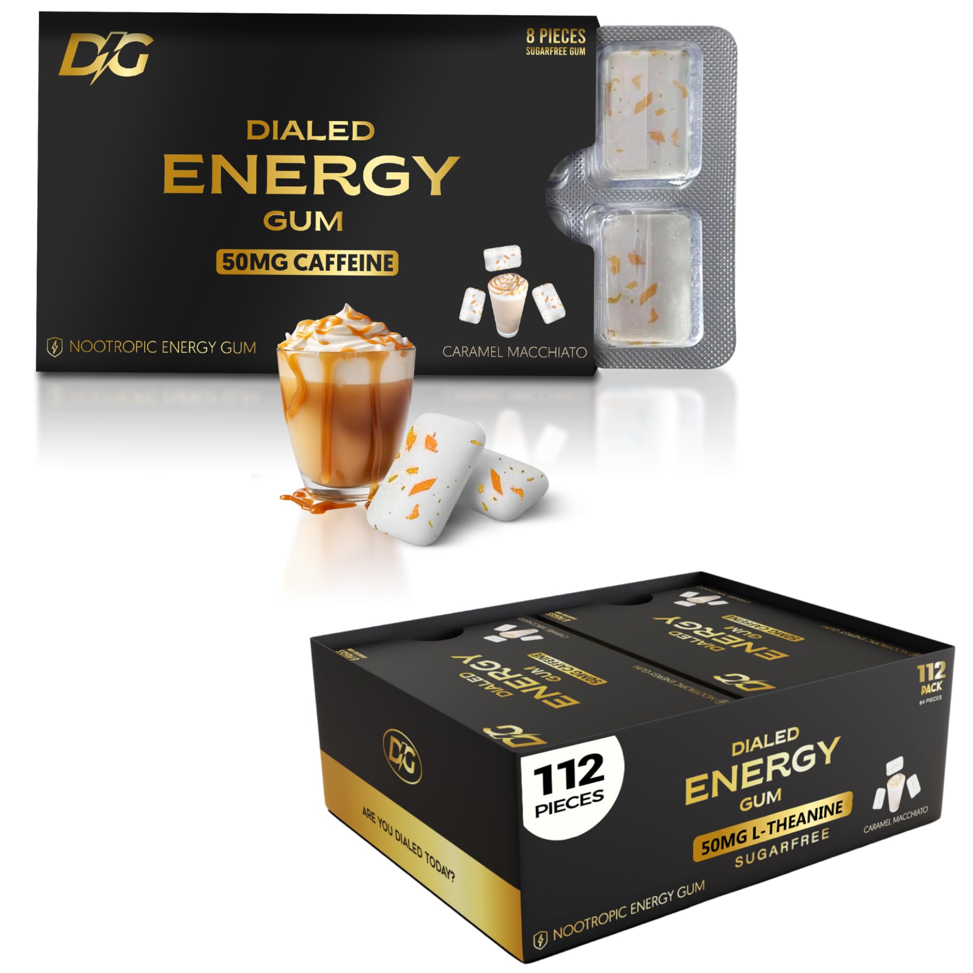 Amazon.com : Dialed Energy Caffeine Gum (112pc) | 50mg Natural